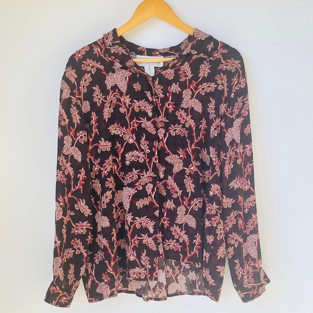 Floral Paisley Vintage Jones Wear Womens button down long sleeved blouse size 14